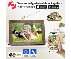 Frameo 10,1 colio skaitmeninis nuotraukų rėmelis su 32 gb atmintimi, wifi elektroninis nuotraukų rėmelis, jutiklinis ekranas, automatinis pasukimas, paprastas nustatymas ir nuotraukų ar vaizdo įrašų bendrinimas per frameo programėlę – rudo medžio