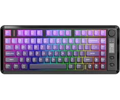 Freewolf M75 dviejų režimų belaidė klaviatūra, bluetooth+2.4g, valdymas mygtukais ir ekranas, 82 kompaktiški pbt gradientiniai klavišų dangteliai, vaivorykštės apšvietimas, konfliktų neturintys visi klavišai, skirti mac/win violetinė
