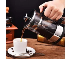 Kavos aparatas French press kavos virimo aparatas, nerūdijančio plieno korpusas ir stiklinis indas, french press filtras kavai arba arbatai