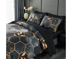Freyamy 3d marmuro patalynės komplektas 135 x 200 cm, 2 dalių, juodo aukso geometrinis marmuro raštas, prabangi patalynė, 100% mikropluošto patalynės komplektai, minkštas antklodės užvalkalas su užtrauktuku ir pagalvės užvalkalas 80 x 80 cm