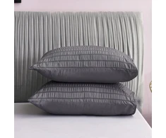 Freyamy seersucker pagalvėlės užvalkalas 40 x 80 cm, 2 vnt., pilkas reljefinis dryžuotas tekstūruotas elegantiškas pagalvėlės užvalkalas, šlifuotas mikropluoštas, minkštas pagalvėlės užvalkalas su užtrauktuku