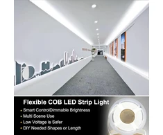 Fuiqi Cob Led juosta 5 m, dienos šviesos balta 6000 K Led juosta, 24 V šviesos juosta, pritemdoma su nuotolinio valdymo pulteliu ir maitinimo šaltiniu, išmanioji programėlė, Cri>90, 8 mm plotis, tinkama miegamiesiems, virtuvėms, spintelėms