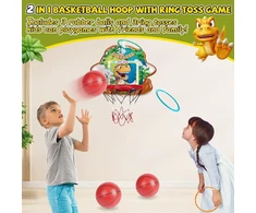 Fullware mini krepšinio lankas vaikams – 2-in-1 su žiedų mėtymu ir dino dizainu, mini krepšinio lankas vidaus/lauko naudojimui, rezultatų ekranas/muzika – dovana berniukams nuo 3 iki 10 metų