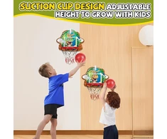 Fullware mini krepšinio lankas vaikams – 2-in-1 su žiedų mėtymu ir dino dizainu, mini krepšinio lankas vidaus/lauko naudojimui, rezultatų ekranas/muzika – dovana berniukams nuo 3 iki 10 metų