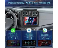 Automagnetola Fuluku 2+64g android automobilinis radijas renault dacia sandero ii b52 2012-2019 su belaidžiu carpaly &amp; android auto, 9 colių ips jutiklinis ekranas su bluetooth/gps/atbuline kamera/fm/wifi/swc/26ui