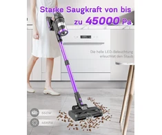 Fuqiduo akumuliatorinis dulkių siurblys 550 W/45000 Pa/65 min, belaidis dulkių siurblys su 20 000 Mah akumuliatoriumi, pastatomas akumuliatorinis dulkių siurblys su 3 siurbimo lygiais (led ekranas) ir nuo susivėlimo apsaugančiu šepečiu