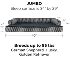 Furhaven pakaitinis šuns guolio užvalkalas, patogi sofa, pliušinis ir dekoratyvinis, sofos stiliaus, skalbiamas skalbimo mašinoje, diamond pilkas, jumbo (xl)