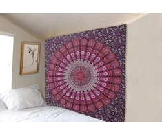 Furnishful Finesse Mandala gobelenas violetinės rožinės spalvos sienų apmušalai Boho povas sienų rankšluostis namų ir svetainės dekorui - 127 x 152 cm