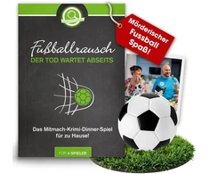 Fussballrausch der Tod wartet Abseits – kriminalinis vakarienės žaidimas namuose 4 asmenims – dovana futbolo gerbėjams – žmogžudystės kriminalinė vakarienė