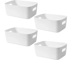 Fyting 4 plastikinės dėžės daiktams, 31 cm talpos krepšelis su rankenomis, baltas organizatorius namams ir pomėgiams, praktiškos dėžės daiktams, plastikinė dėžė voniai, 31 x 21 x 12 cm (balta)