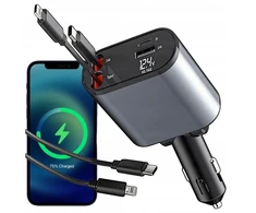 Galingas 4in1 automobilinis įkroviklis Usb / Usb-l 120w |+ Usb-c / Lightning kabelis