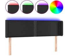 Lova Galvūgalis su LED, juodos spalvos, 147x16x78/88cm, dirbtinė oda