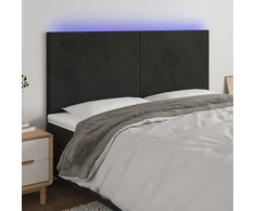 Lova Galvūgalis su LED, juodos spalvos, 160x5x118/128cm, aksomas