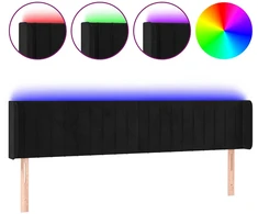 Lova Galvūgalis su LED, juodos spalvos, 163x16x78/88cm, aksomas