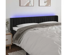 Lova Galvūgalis su LED, juodos spalvos, 163x16x78/88cm, aksomas