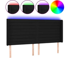Lova Galvūgalis su LED, juodos spalvos, 183x16x118/128cm, audinys