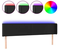 Lova Galvūgalis su LED, juodos spalvos, 183x16x78/88cm, dirbtinė oda