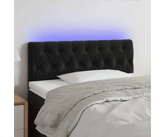 Lova Galvūgalis su LED, juodos spalvos, 90x7x78/88cm, aksomas
