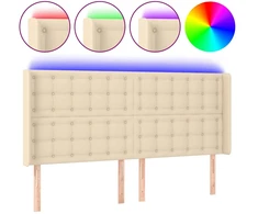 Lova Galvūgalis su LED, kreminės spalvos, 183x16x118/128cm, audinys