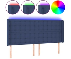 Lova Galvūgalis su LED, mėlynos spalvos, 183x16x118/128cm, audinys