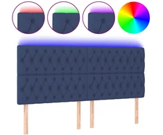Lova Galvūgalis su LED, mėlynos spalvos, 200x7x118/128cm, audinys
