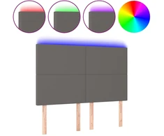 Lova Galvūgalis su LED, pilkas, 144x5x118/128cm, dirbtinė oda