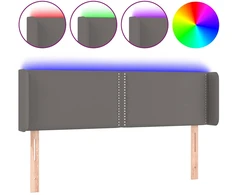 Lova Galvūgalis su LED, pilkos spalvos, 147x16x78/88cm, dirbtinė oda