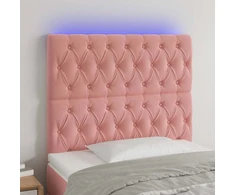 Lova Galvūgalis su LED, rožinės spalvos, 90x7x118/128cm, aksomas