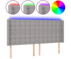 Lova Galvūgalis su LED, šviesiai pilkas, 203x16x118/128cm, audinys