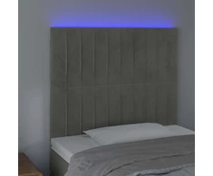 Lova Galvūgalis su LED, šviesiai pilkas, 90x5x118/128cm, aksomas