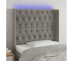 Lova Galvūgalis su LED, šviesiai pilkas, 93x16x118/128cm, aksomas