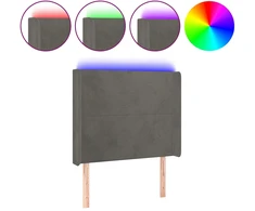 Lova Galvūgalis su LED, tamsiai pilkas, 103x16x118/128cm, aksomas