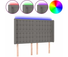 Lova Galvūgalis su LED, tamsiai pilkas, 147x16x118/128cm, audinys