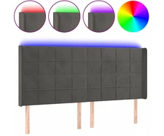 Lova Galvūgalis su LED, tamsiai pilkas, 183x16x118/128cm, aksomas
