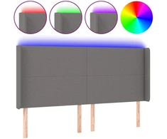 Lova Galvūgalis su LED, tamsiai pilkas, 203x16x118/128cm, audinys