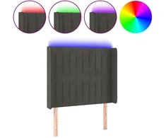 Lova Galvūgalis su LED, tamsiai pilkas, 83x16x118/128cm, aksomas