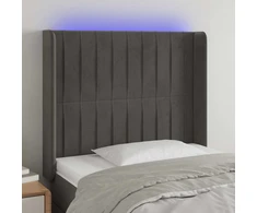 Lova Galvūgalis su LED, tamsiai pilkas, 83x16x118/128cm, aksomas