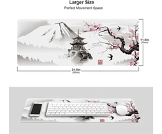 Gaming pelės kilimėlis Xl japoniška pagoda ir vyšnios žiedo šakelė didelis pelės kilimėlis stalo kilimėlis su apsiūtais kraštais ilgas neslystantis guminis pagrindas 80x30cm akrilas