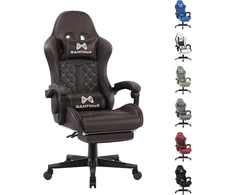 Gamtimer žaidimų kėdė, didelė žaidimų kėdė, ergonomiška biuro kėdė su kojų atrama, žaidimų kėdė 200 kg, pu odos žaidimų kėdė, reguliuojamo aukščio 360° pasukama kėdė (ruda)