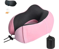 Gannepie Kelioninė pagalvė iš aukščiausios kokybės memory foam, skirta miegui, patogi ir atraminė kaklo pagalvė, nešiojami priedai lėktuvui, automobiliui, biurui ir namams (rožinė)