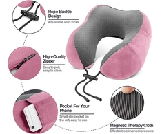 Gannepie Kelioninė pagalvė iš aukščiausios kokybės memory foam, skirta miegui, patogi ir atraminė kaklo pagalvė, nešiojami priedai lėktuvui, automobiliui, biurui ir namams (rožinė)