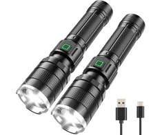 Gearlite įkraunamas led žibintuvėlių rinkinys, 2 vnt., 10000 liumenų led žibintuvėlis itin ryškus su 3 režimais, ip65 atsparus vandeniui priartinamas žibintuvėlis stovyklavimui, žygiams, lauke, avariniams atvejams