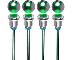 Gebildet 4 vnt. 12 mm 3v-4.5v-5v-6v-7.5v-9v Led metalinis indikatorius, atsparus vandeniui, signalinė lemputė su laidu (žalia)