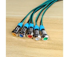 Gebildet 5 vnt. 8 mm 3v-4.5v-5v-6v-7.5v-9v Led metalinis indikatorius, atsparus vandeniui signalinis žibintas su laidu (raudonas/oranžinis/mėlynas/žalias/baltas)