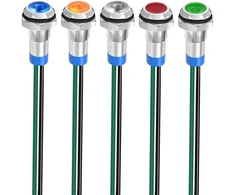 Gebildet 5 vnt. 8 mm 3v-4.5v-5v-6v-7.5v-9v Led metalinis indikatorius, atsparus vandeniui signalinis žibintas su laidu (raudonas/oranžinis/mėlynas/žalias/baltas)
