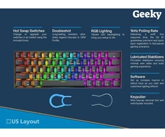 Geeky Gk61 60% | keičiama mechaninė žaidimų klaviatūra | 61 klavišas, daugiaspalvis Rgb Led apšvietimas, skirtas Pc/mac žaidėjams | Ansi Us American išdėstymas (juoda, Mechaninė Speed Sidabrinis)