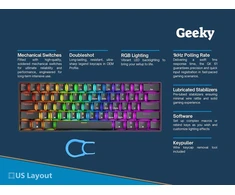 Geeky Gk61 Se 60% mechaninė žaidimų klaviatūra, 61 klavišas, daugiaspalvis Rgb Led apšvietimas, skirta Pc/mac žaidėjams, Ansi Us American išdėstymas (juoda, mechaninė juoda)