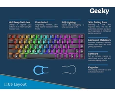 Geeky Gk65 65% | karštai keičiama mechaninė žaidimų klaviatūra | 68 klavišų įvairiaspalvis Rgb Led apšvietimas, skirtas Pc/mac žaidėjams | Ansi Us American išdėstymas (juoda, mechaninė juoda)