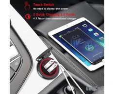 Gemcoo Qc 3.0 Usb automobilinis įkroviklis 12 V/24 V 36 W su jutikliniu jungikliu, dviem Quick Charge 3.0 įkrovimo jungtimis, greitas įkrovimas automobiliams, valtims, motociklams, sunkvežimiams, nameliams ant ratų, laivams, raudonas