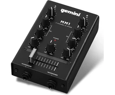 Stiprintuvas Gemini Sound Mm1 profesionalus 2 kanalų dvigubas mikrofono įėjimo stereo 2 juostų sukamasis kompaktiškas Dj podcast'ų mikšeris su crossfader'iu ir individualiu stiprinimo valdymu